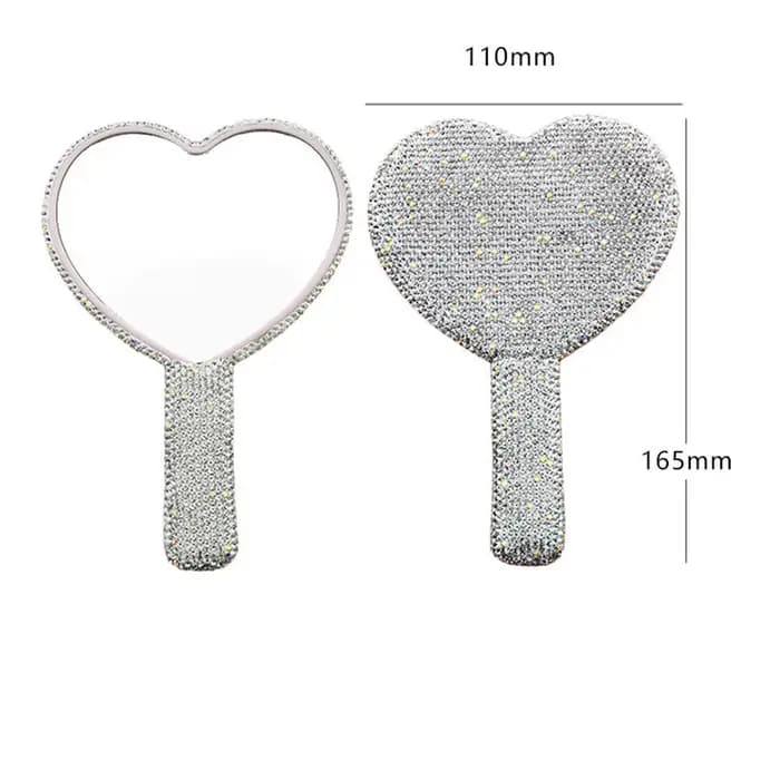 Miroir de maquillage en forme de cœur avec poignée en diamant pour femme