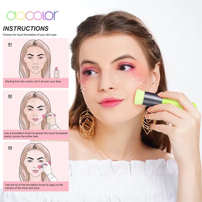 Pinceau Kabuki plat Docolor 3 couleurs pour fond de teint