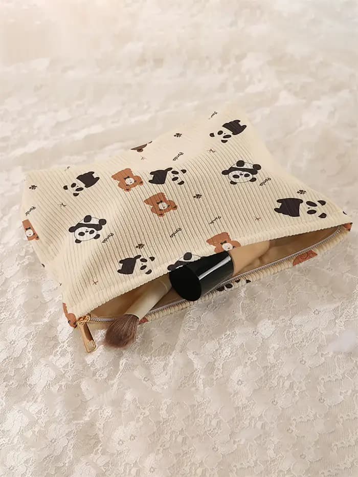 1 trousse de maquillage en velours côtelé à motifs panda