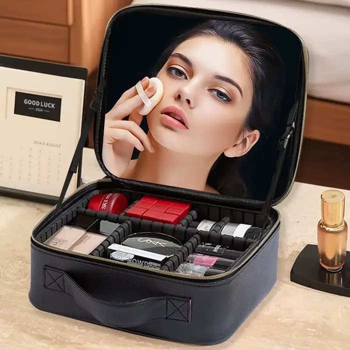 Sac de maquillage de voyage imperméable pour femmes avec miroir