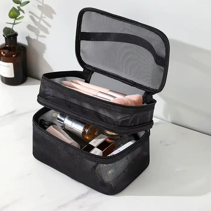 Trousse cosmétique de voyage en maille transparente pour femme