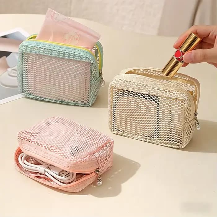 Trousse de toilette de voyage - Sac de rangement respirant en tissu maillé de grande capacité pour articles divers