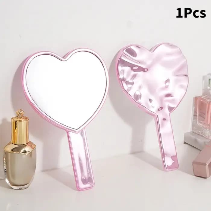 Miroir de maquillage avec poignée en forme de cœur pour femme