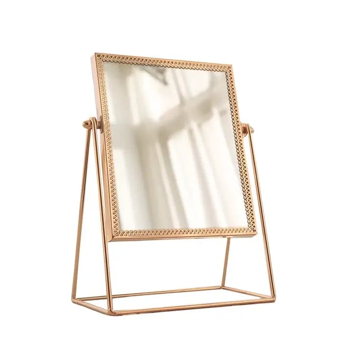 Miroir de maquillage rétro léger de luxe européen en métal doré