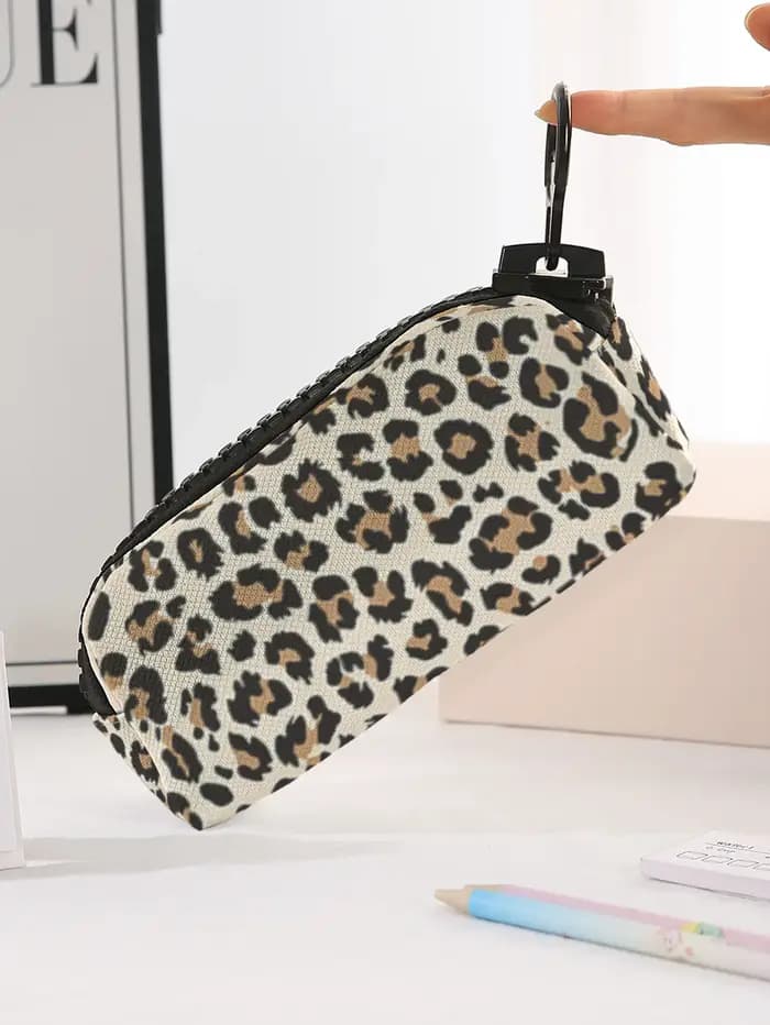 1 pièce, grande trousse de maquillage imprimée léopard avec fermeture éclair