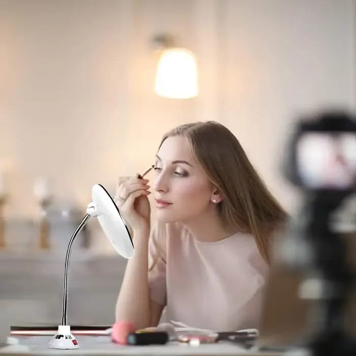 Miroir de maquillage éclairé par LED col de cygne 6.8 "10x grossissant