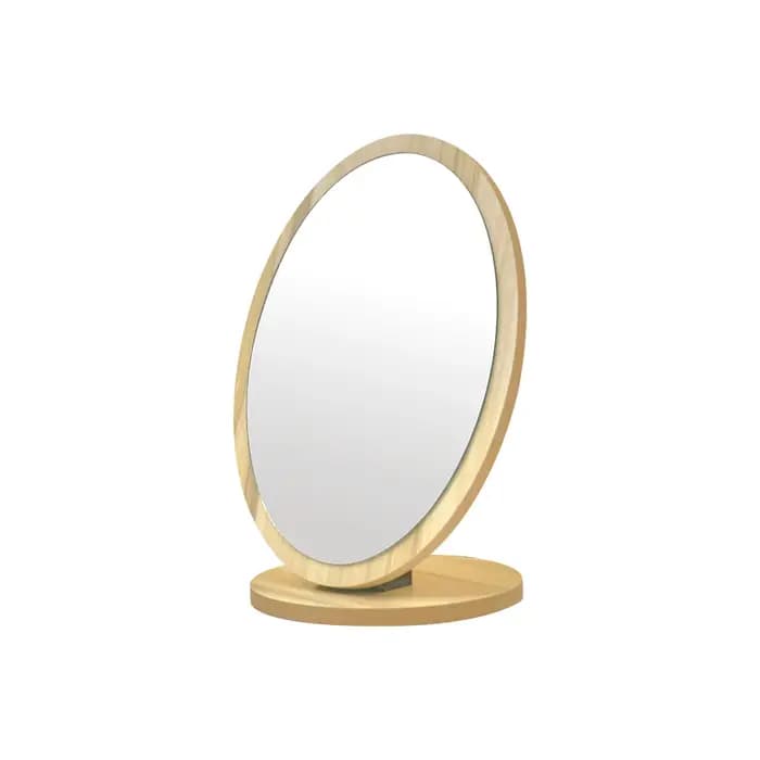 Miroir de maquillage rond en bois naturel 360 ° Miroir cosmétique de bureau HD rotatif, miroir de table portable pour le soin de la peau et le maquillage