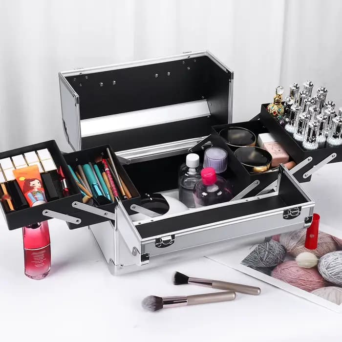 Mallette de maquillage en alliage d'aluminium, boîte à outils de pédicure avec poignée, boîte à cosm