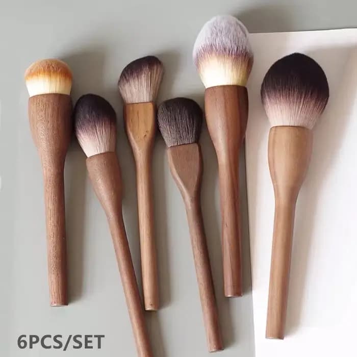 Pinceau de maquillage Vintage avec manche en bois, 6 pièces, haute qualité, noyer, poudre libre, fon
