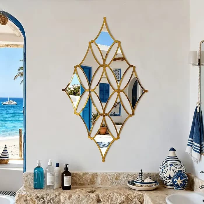9 miroirs dorés en acrylique - Décoration murale de style français pour salle de bain
