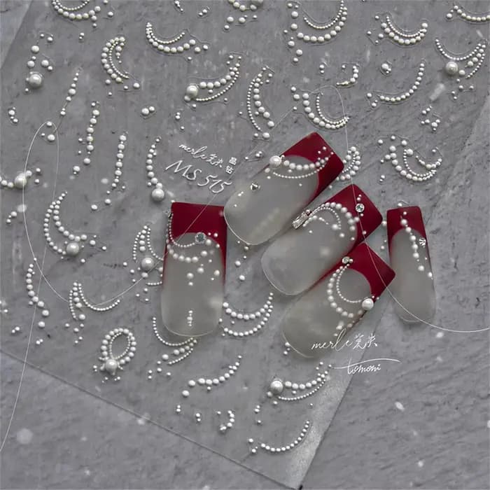 Autocollants pour ongles, 1 pièce, blanc, perle, dentelle, vague, lignes, nail art, élégant, exquis,