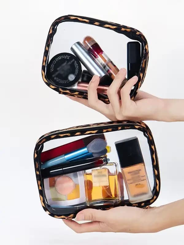 Trousse de maquillage transparente imprimé léopard – Organisateur de cosmétiques de voyage imperméable de grande