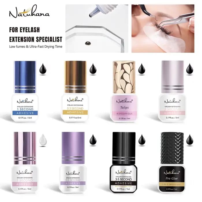 NATUHANA colle d'extension de cils noir/clair 2-3s séchage rapide yeux sensibles individuel fort faux