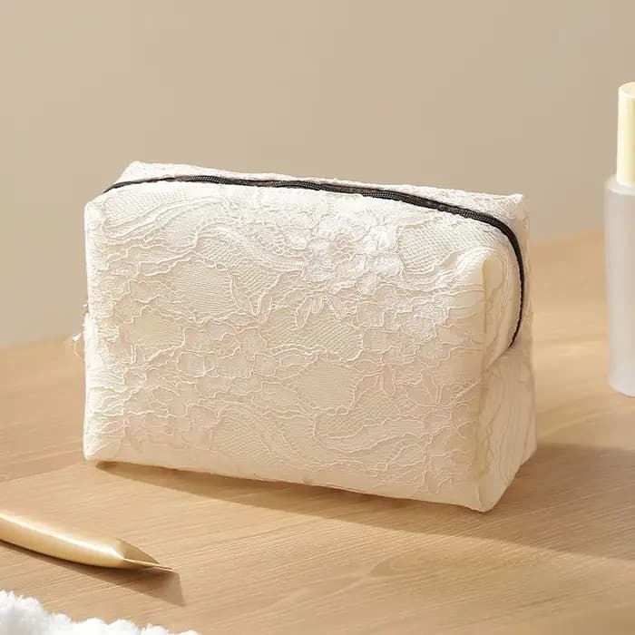 Trousse de maquillage en maille de dentelle pour femmes, sac de rangement de cosmétiques et de bijou