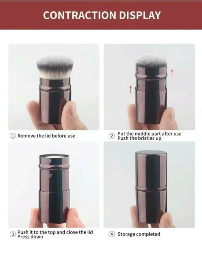 1 pinceau de maquillage pour fond de teint rétractable avec couvercle