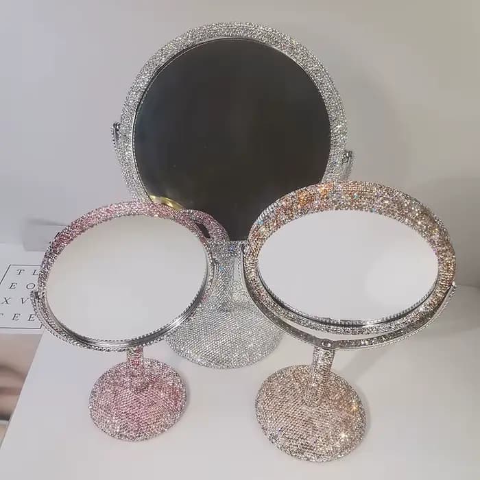 Miroir de maquillage de luxe en strass