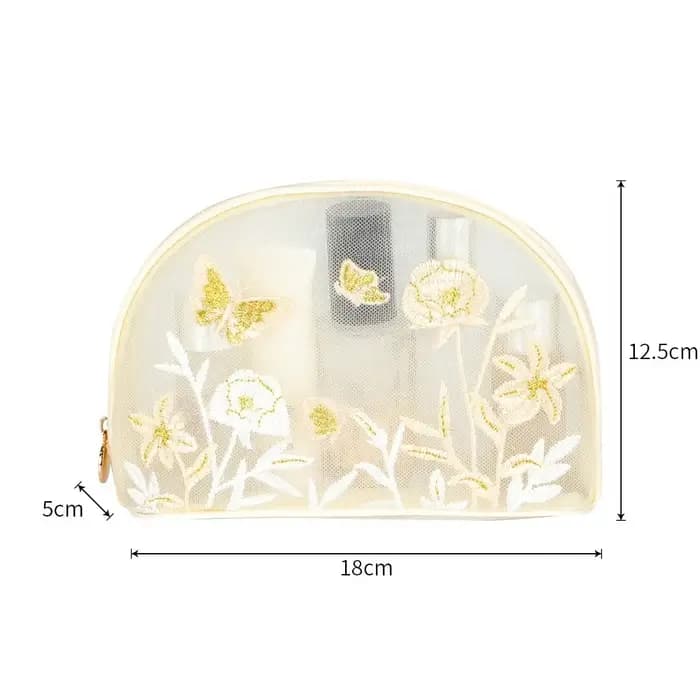 Trousse de Toilette Portable Grande Capacité en Maille Broderie Florale Organisateur de Maquillage Sac Cosmétique Femme