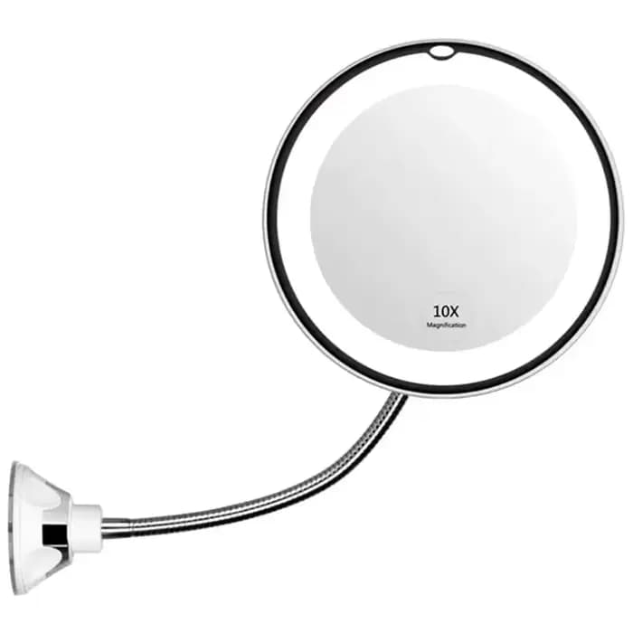 Miroir de maquillage LED grossissant 10X avec col de cygne, ventouse, rotation à 360° ° Swivel