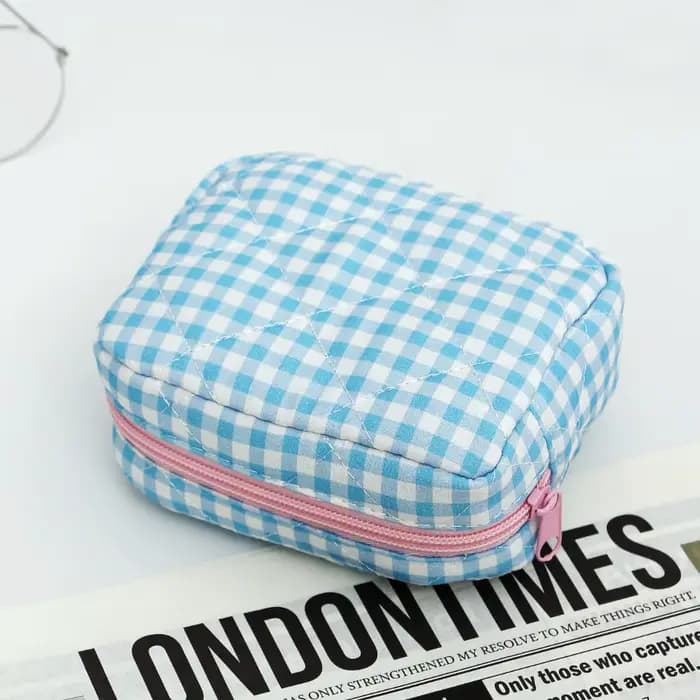 Sac de maquillage portable, design matelassé, motif à carreaux, sac de rangement pour pinceaux de ma