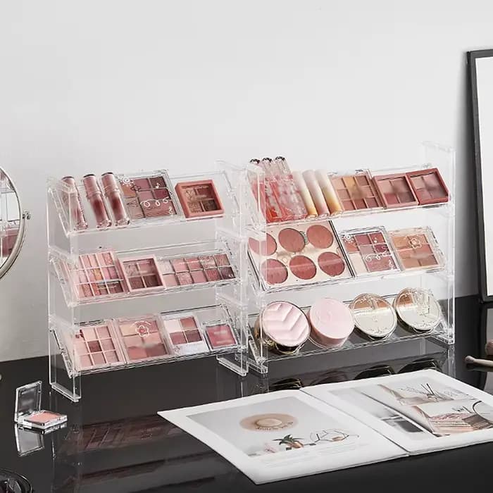 Présentoir à cosmétiques en acrylique à 3 niveaux, plateau multifonctionnel pour fards à paupières, étagère de rangement pour blush, organisateur créatif de jouets et de bibelots de bureau