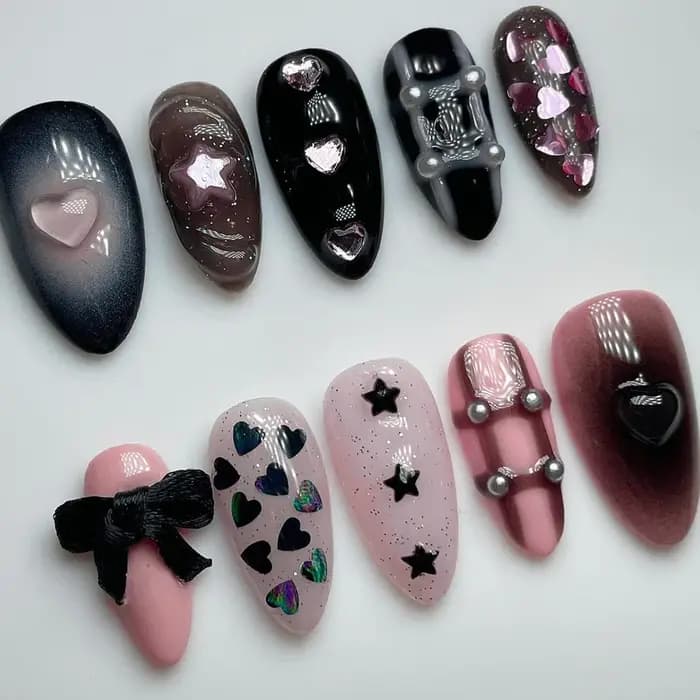 24 pièces faux ongles fille épicée arc argenté avec diamant