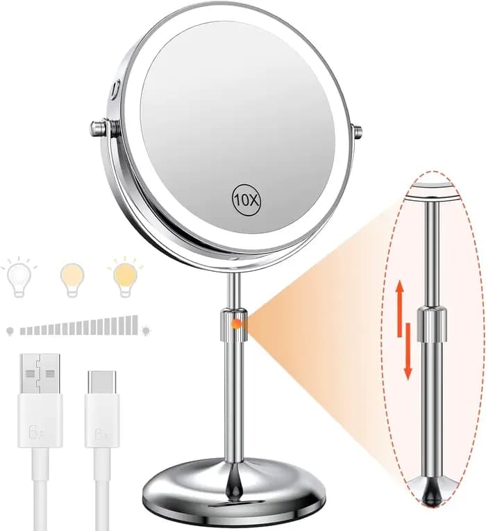 Miroir de maquillage debout avec lampe lumineuse