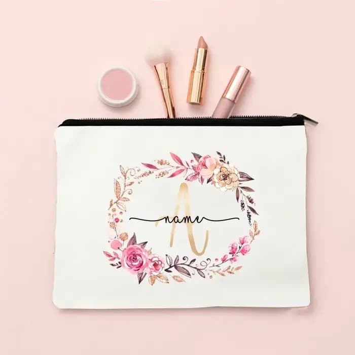 Trousse de Maquillage Personnalisée avec Initiale et Nom, Étui à Cosmétiques pour Patients, Monogram