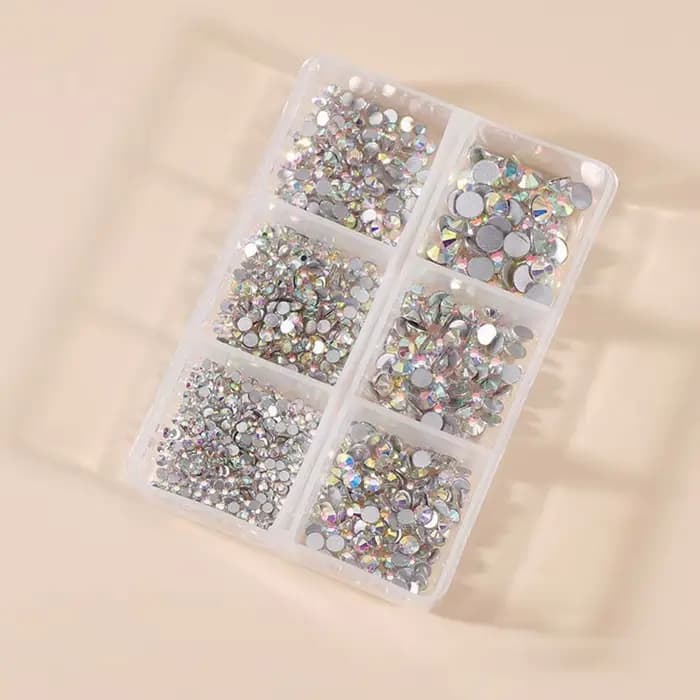 1 boîte de Strass pour ongles en cristal AB multi-tailles, pierres précieuses en diamant clair à fon
