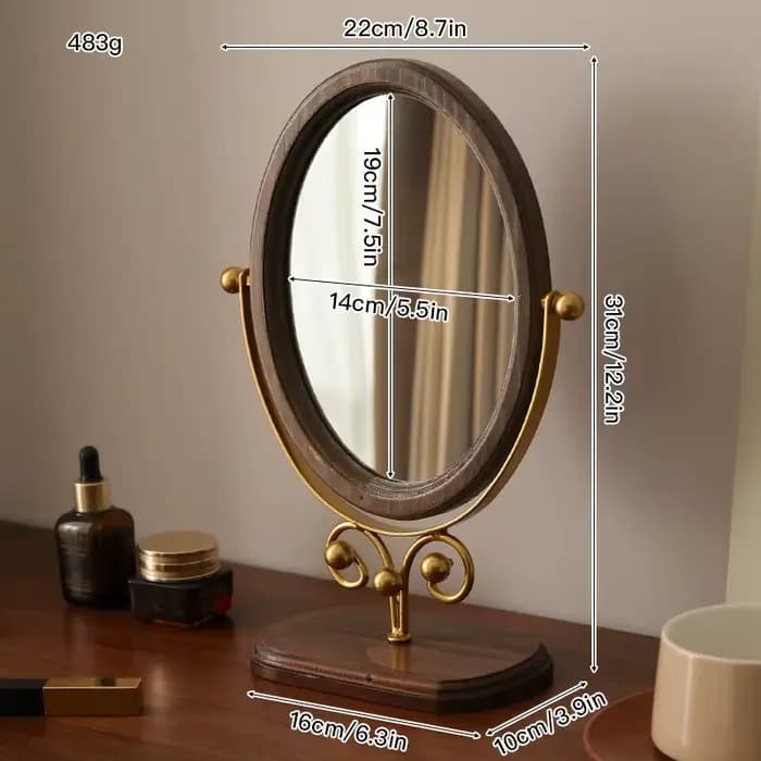 Miroir de maquillage vintage en bois