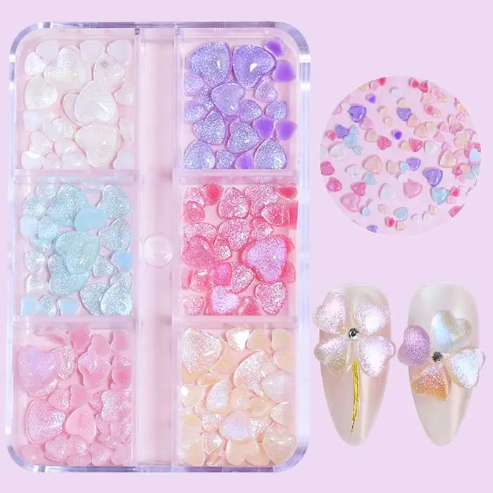 N64.Art-Boîte de pièces décoratives en forme de cœur transparent rose