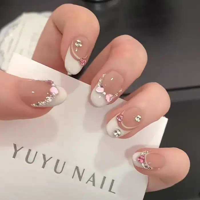 10 pièces blanc français rose coeur diamant manucure Art doux