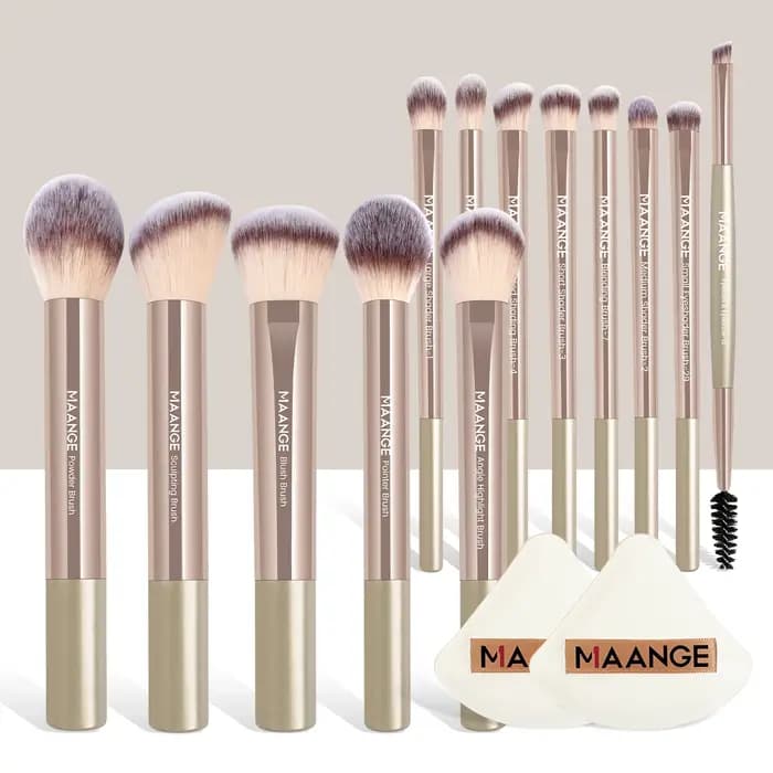 MAANGE 13 pièces pinceaux de maquillage en poils synthétiques de qualité supérieure doux pour fond de teint fard à