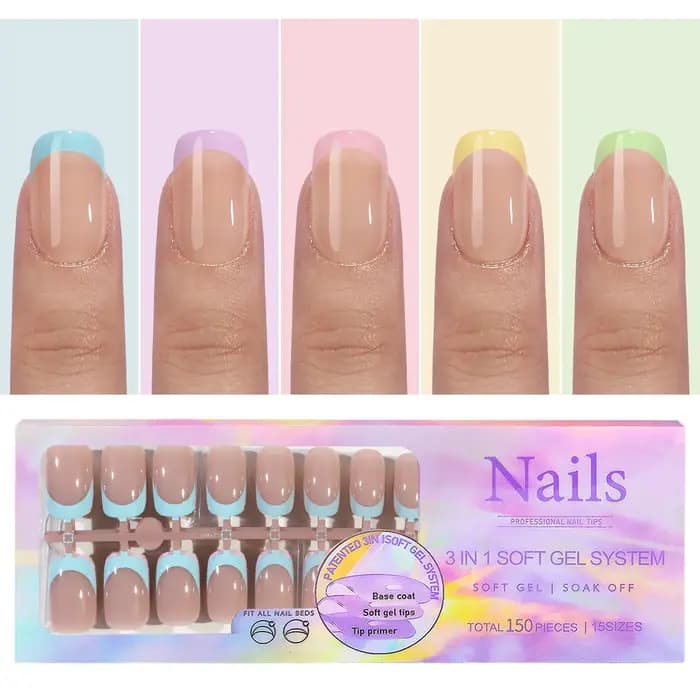 150 pièces 6 couleurs faux ongles multi-tailles