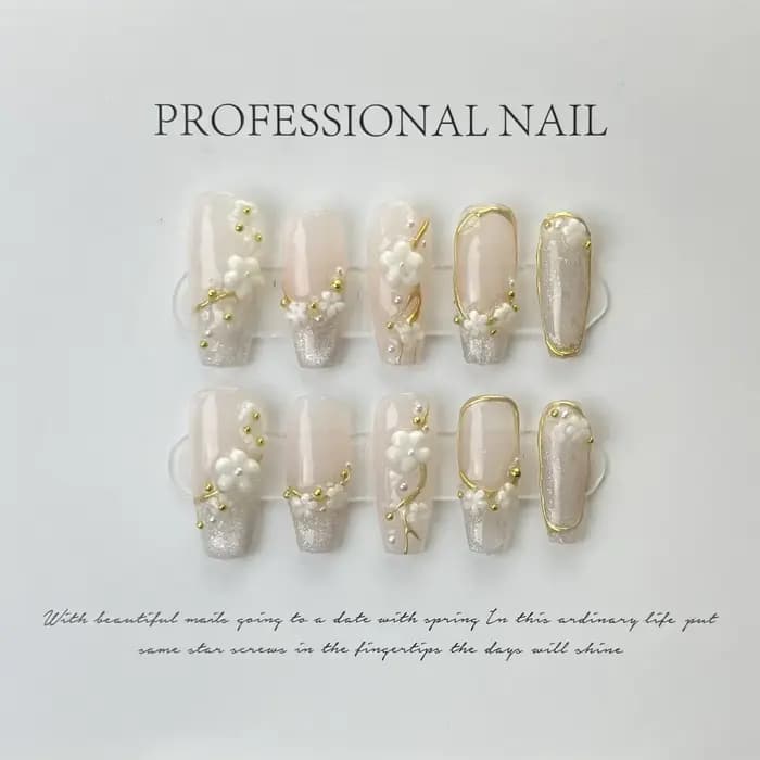 10 pièces bleu à la main presse sur ongles ensemble Ballet portable artificiel faux