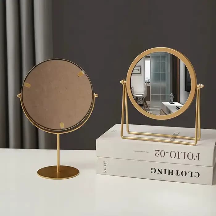 Miroir de maquillage de luxe rétro européen en métal doré