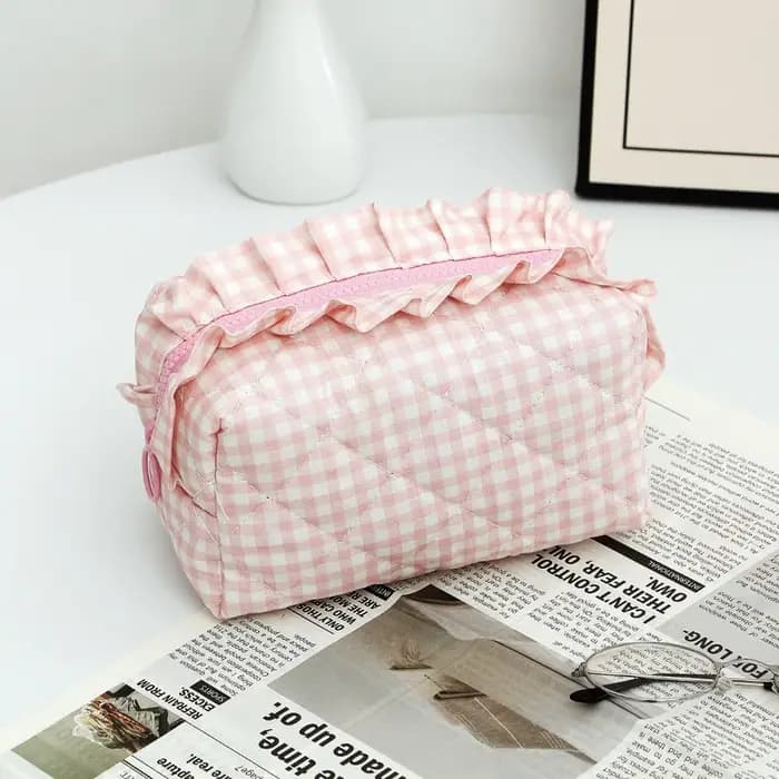 Sac de maquillage portable à motif écossais