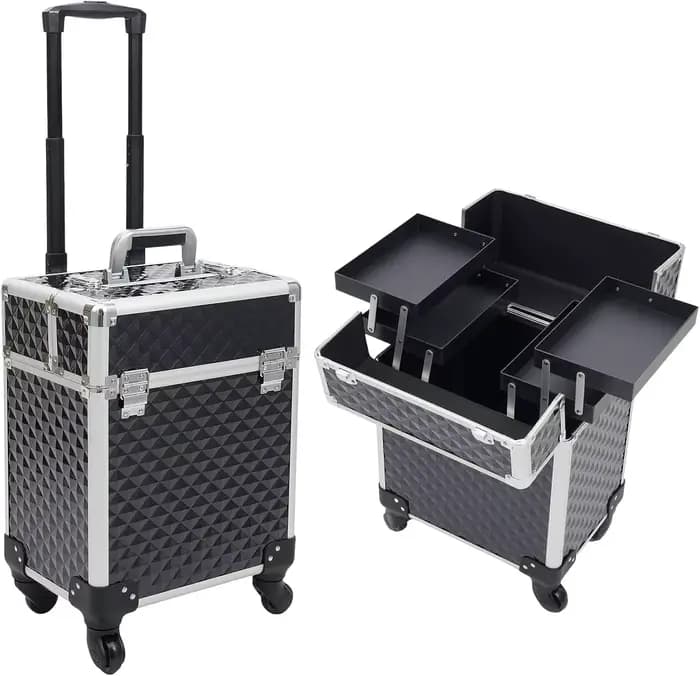 Trousse de Maquillage Professionnelle Grande et Multifonctionnelle en PVC et Aluminium pour Esthétic
