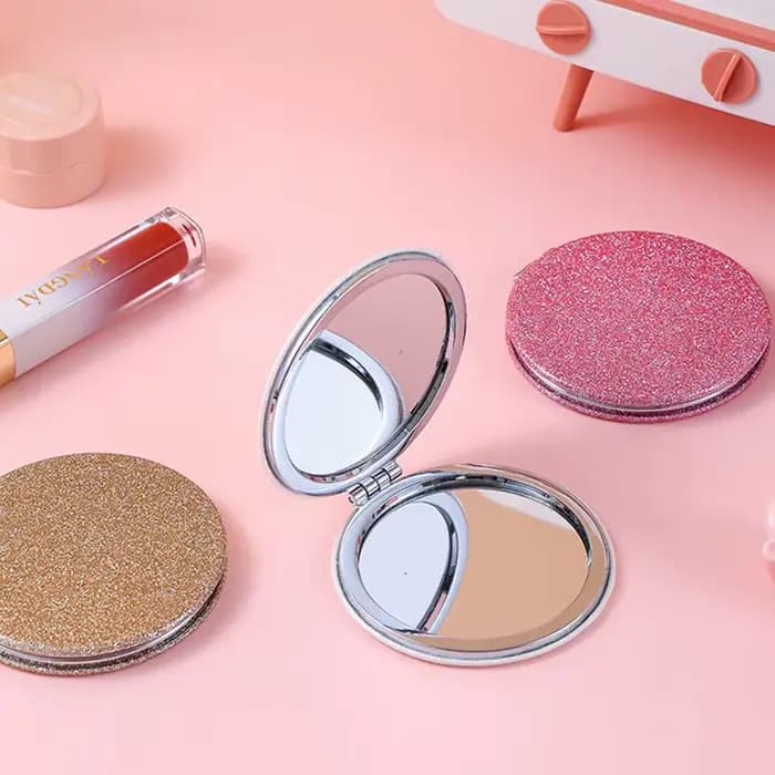 Miroir de maquillage rond pliable à paillettes