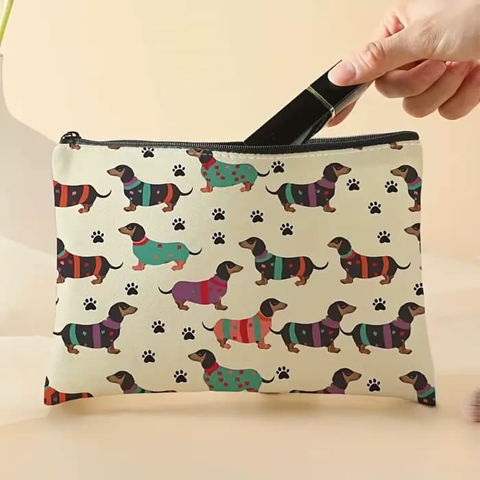 Sac de voyage pour articles de toilette à motif de chiot imprimé, trousse de maquillage de rangement