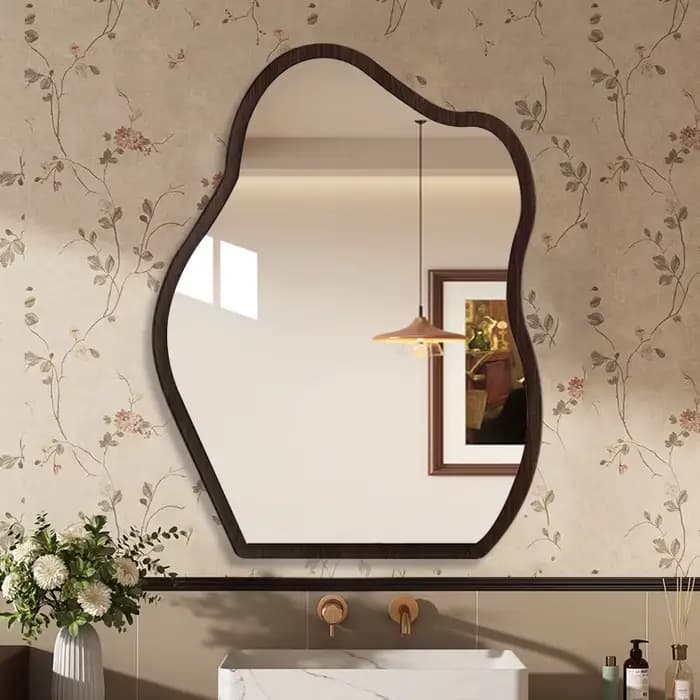 Petit miroir mural LED pour salle de bain, accessoires de douche, miroir de vanité irrégulier, miroi