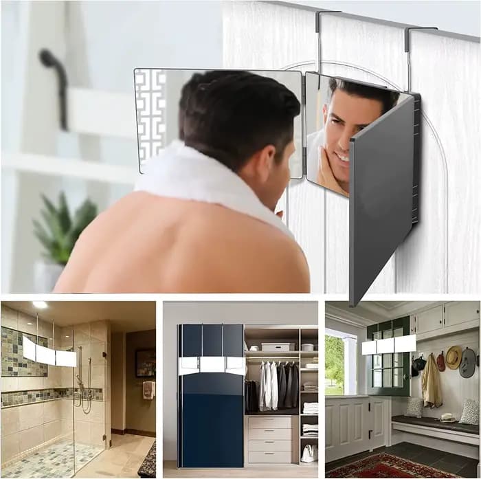 Miroir coiffure 3 voies pliable à 360° avec éclairage LED