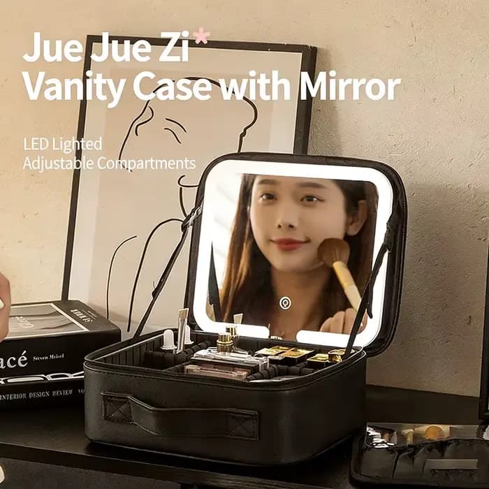Trousse de maquillage portable grande capacité avec lumière LED et miroir, boîte de beauté professio