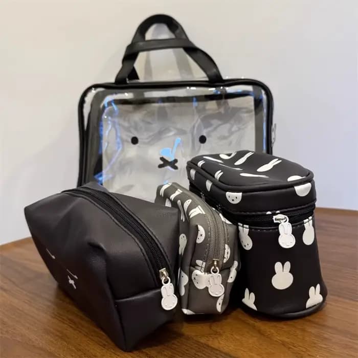 Ensemble de quatre trousses de maquillage Miffy Kawaii pour le voyage, sac de rangement portable à main, sac de classification pour articles de toilette, jouet cadeau