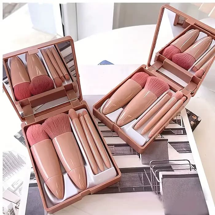 Ensemble de pinceaux de maquillage portables 5 pièces avec miroir-Kit de voyage pliable