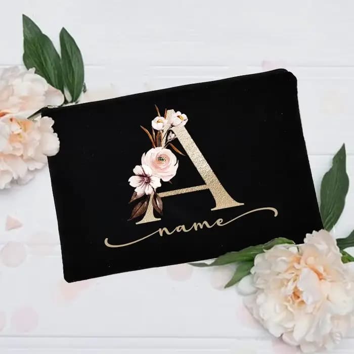 Trousse de maquillage personnalisée avec nom initial, trousse de maquillage, trousse à cosmétiques,