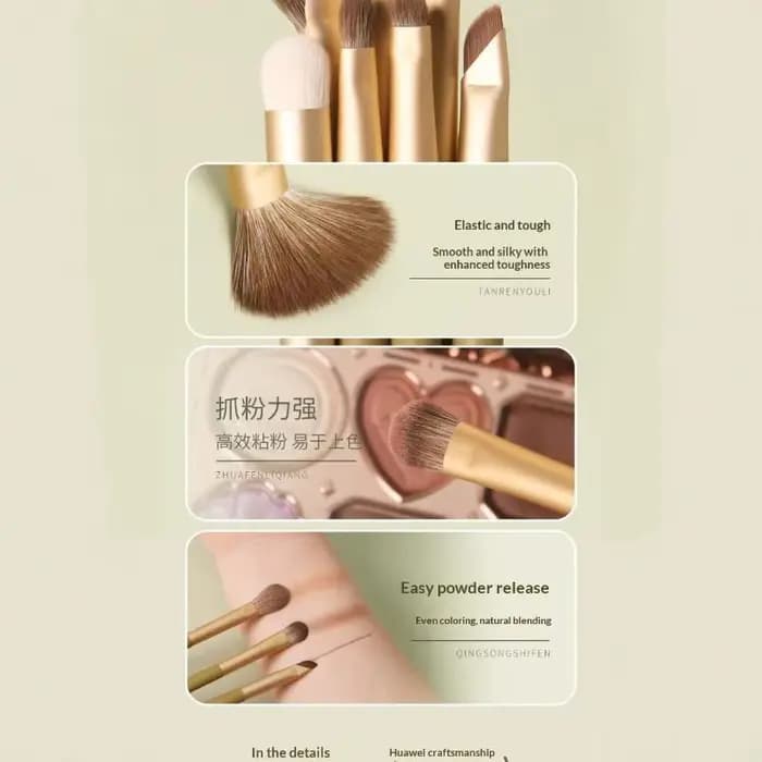 Ensemble de 7 pinceaux de maquillage verts