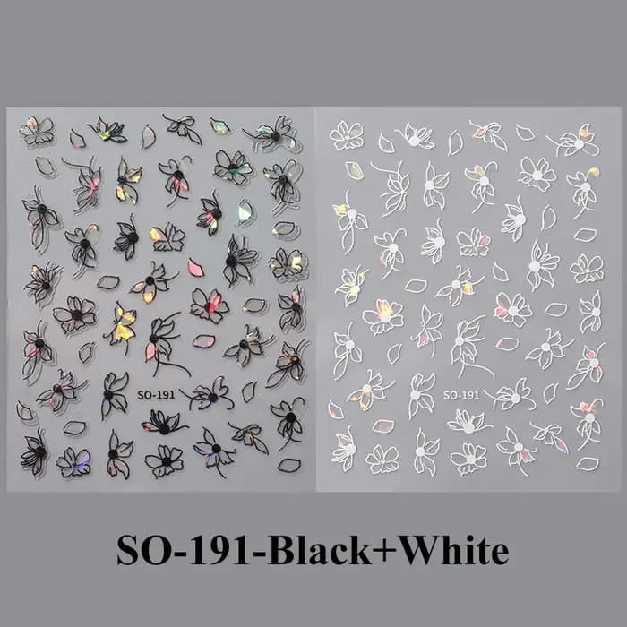 2 pièces 3D Laser noir blanc fleur décalcomanies abstraite rayure