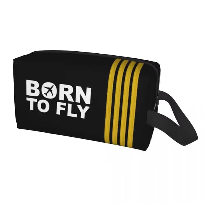 Trousse de toilette personnalisée Born To Fly Captain Stripes, pilote de vol, aviateur d'aviation, a