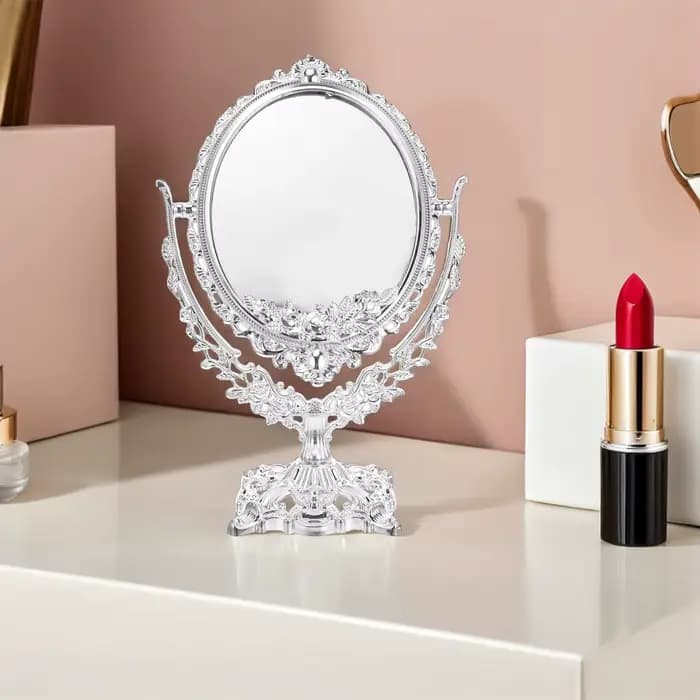 Miroir de maquillage rétro 360 pivotant ovale Double face haute définition Vintage bureau debout Table de vanité