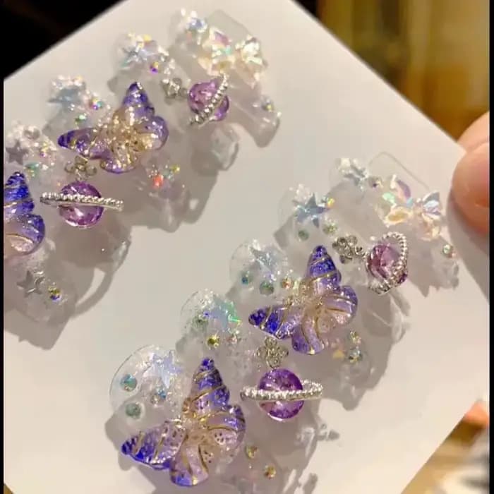 10 pièces presse à la main sur les ongles grand planète conçu faux